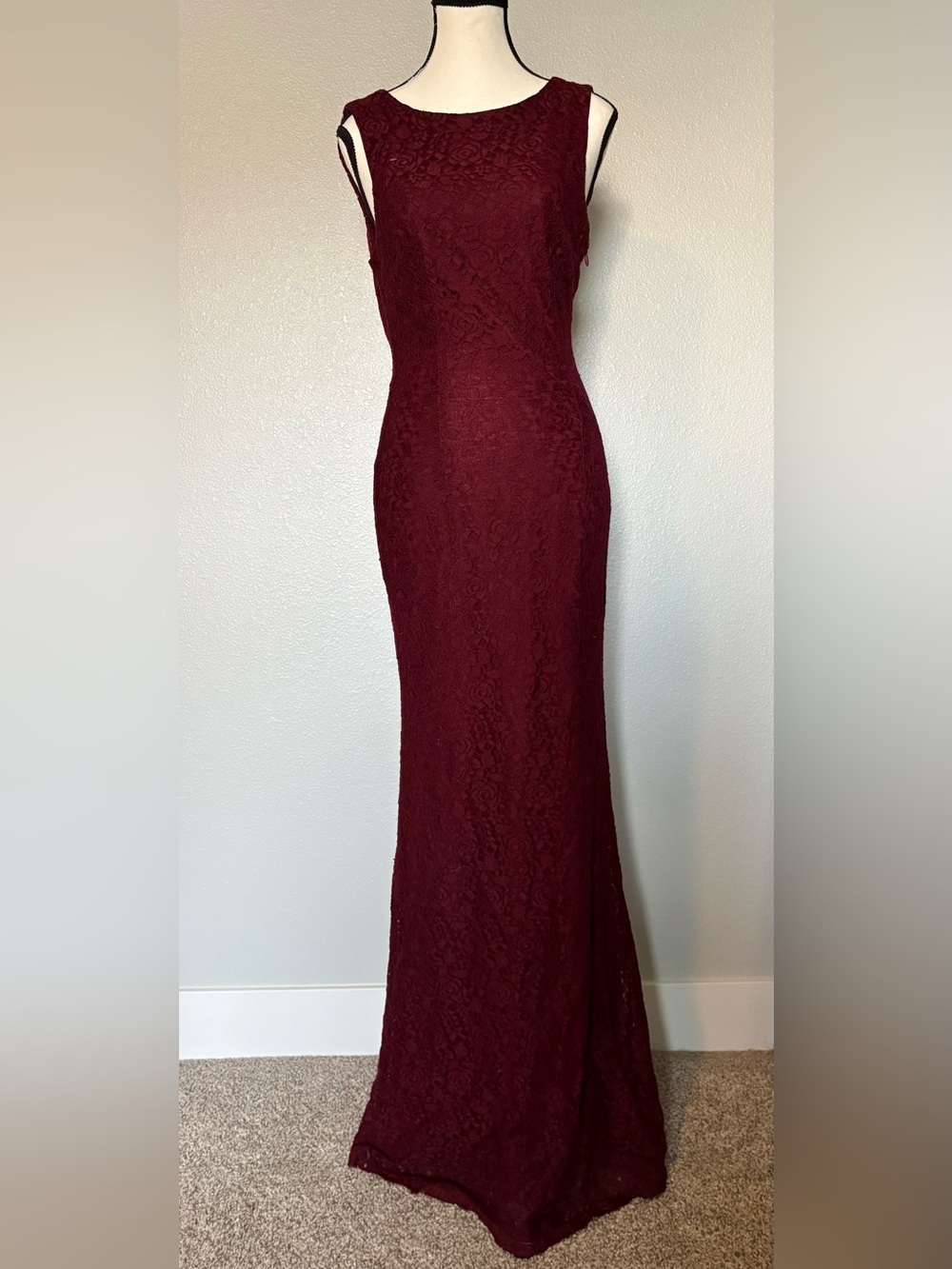 Lulu's Wine Red Lace Gown